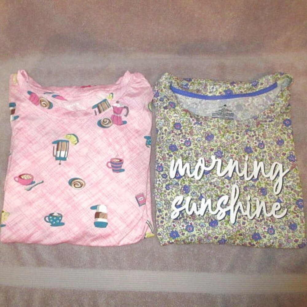 2X Bundle Joyspun Sleep Dress Size XL Pocket House Coverup Sunshine Coffee Lover